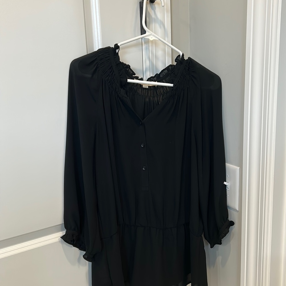 LOFT 3/4 sleeve black button up blouse Size M